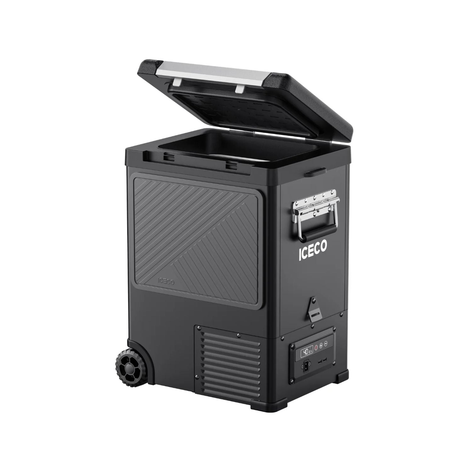 ICECO IPT20 Pickup Truck 12 Volt Freezer 18.3 LT side back view open lid