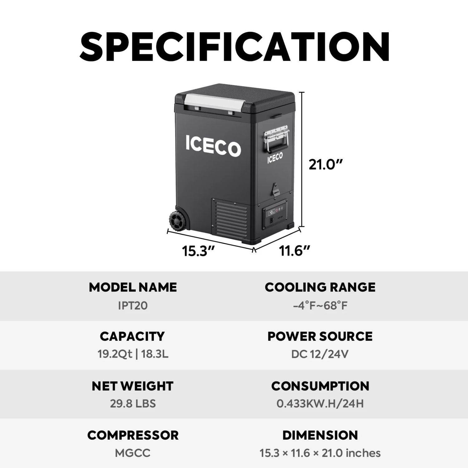 ICECO IPT20 Pickup Truck 12 Volt Freezer 18.3 LT specs