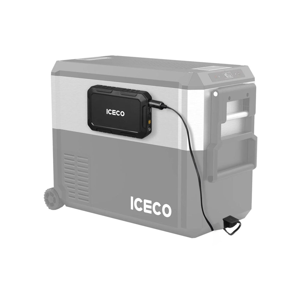 ICECO Magnetic Power Bank 250WH attached to the side of a cooler 
