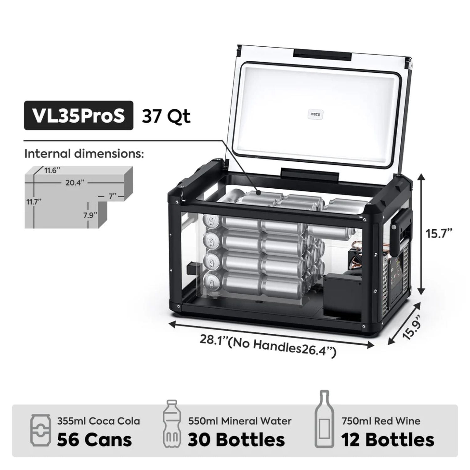 ICECO VL35ProS Single Zone Portable Freezer 35 LT internal dimension