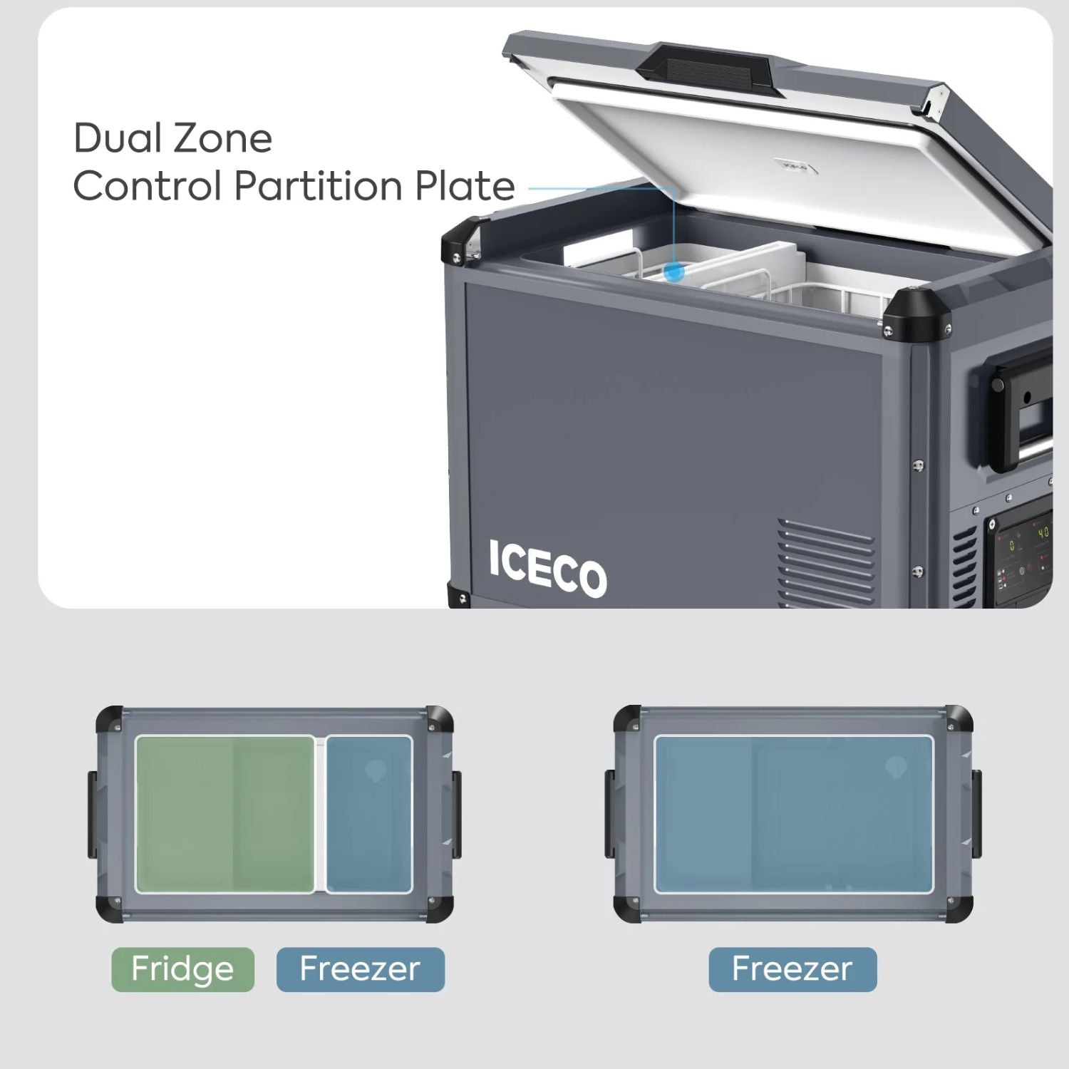 ICECO VL45ProD Dual Zone Portable Freezer dual zone partition