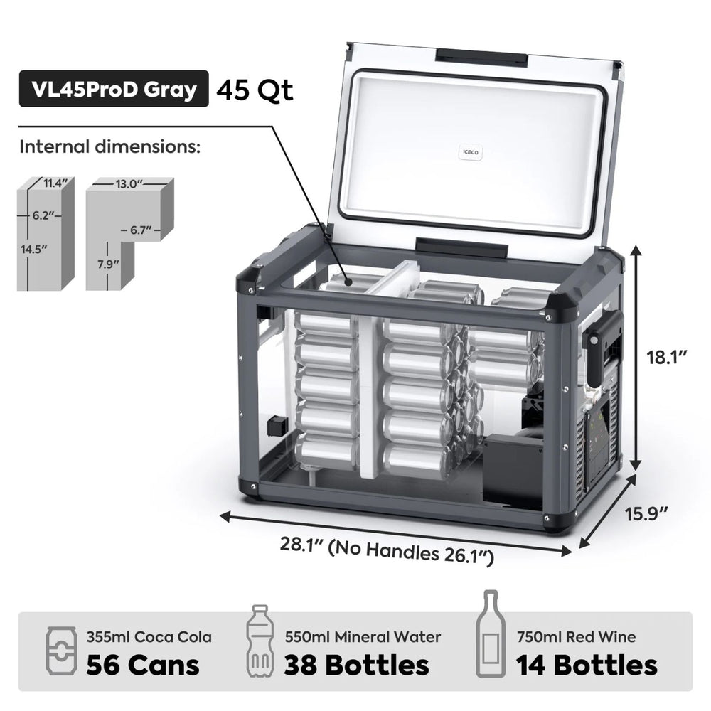 ICECO VL45ProD Dual Zone Portable Freezer internal dimensions