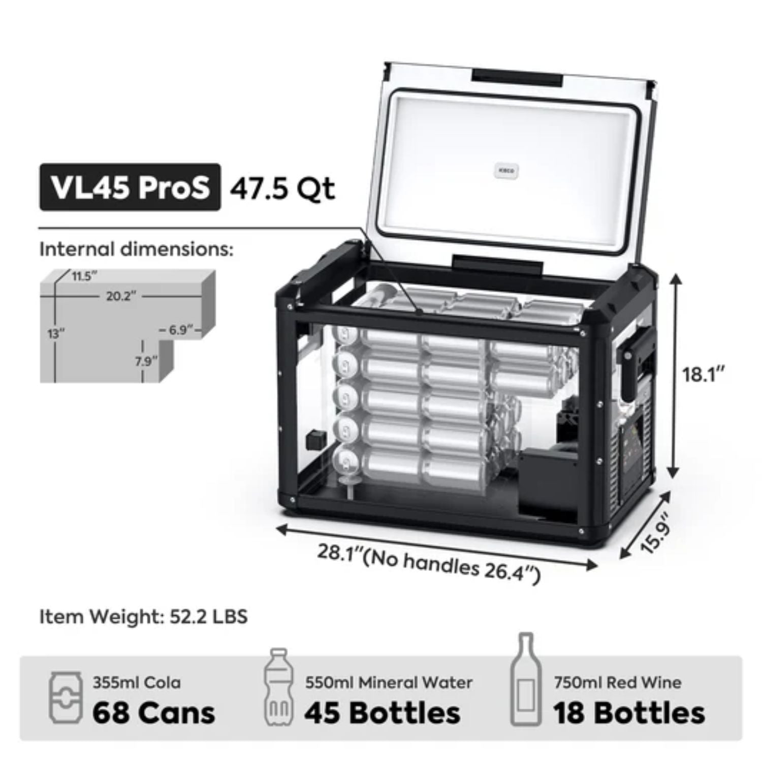 ICECO VL45ProS fridge showing bottle storage capacity