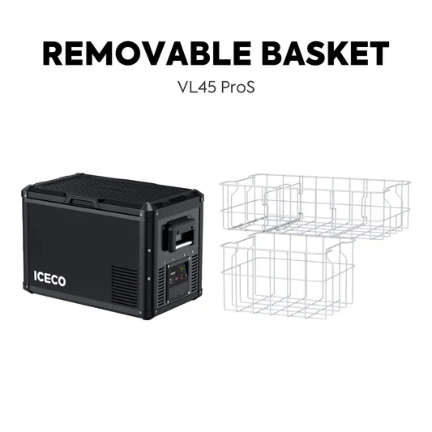 ICECO VL45ProS fridge with removable basket shown inside