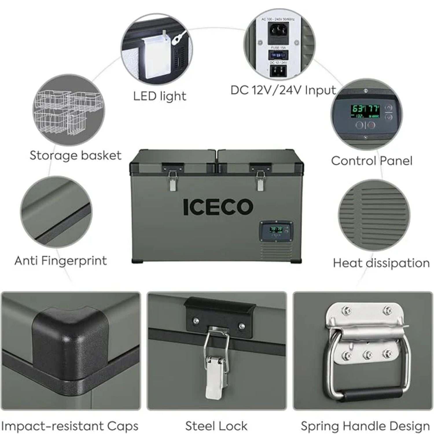 ICECO VL60 Dual Zone Metal Freezer with Cover 60LT features