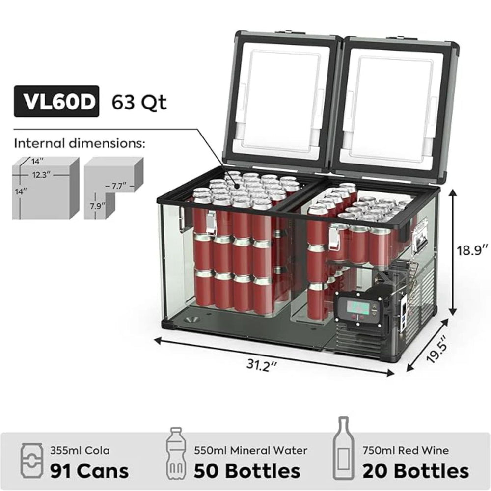 ICECO VL60 Dual Zone Metal Freezer with Cover 60LT internal dimensions