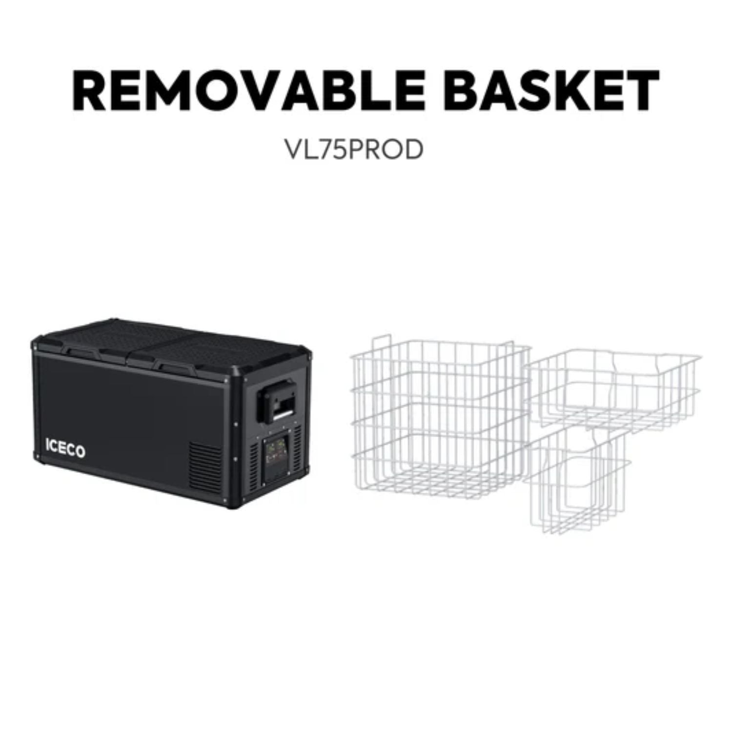 ICECO VL75ProD fridge with removable storage basket