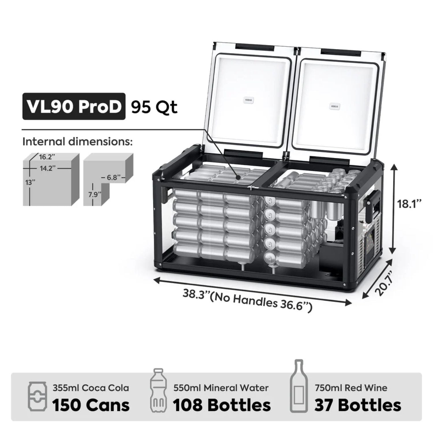 ICECO VL90ProD Dual Zone Freezer 90LT internal dimensions