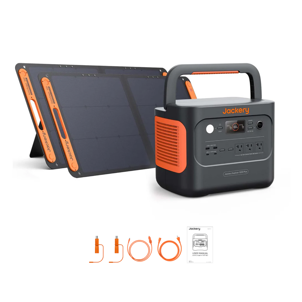 Jackery Explorer 1000 Plus Portable Power Station + 2 x SolarSaga 100W Panels Inclusions