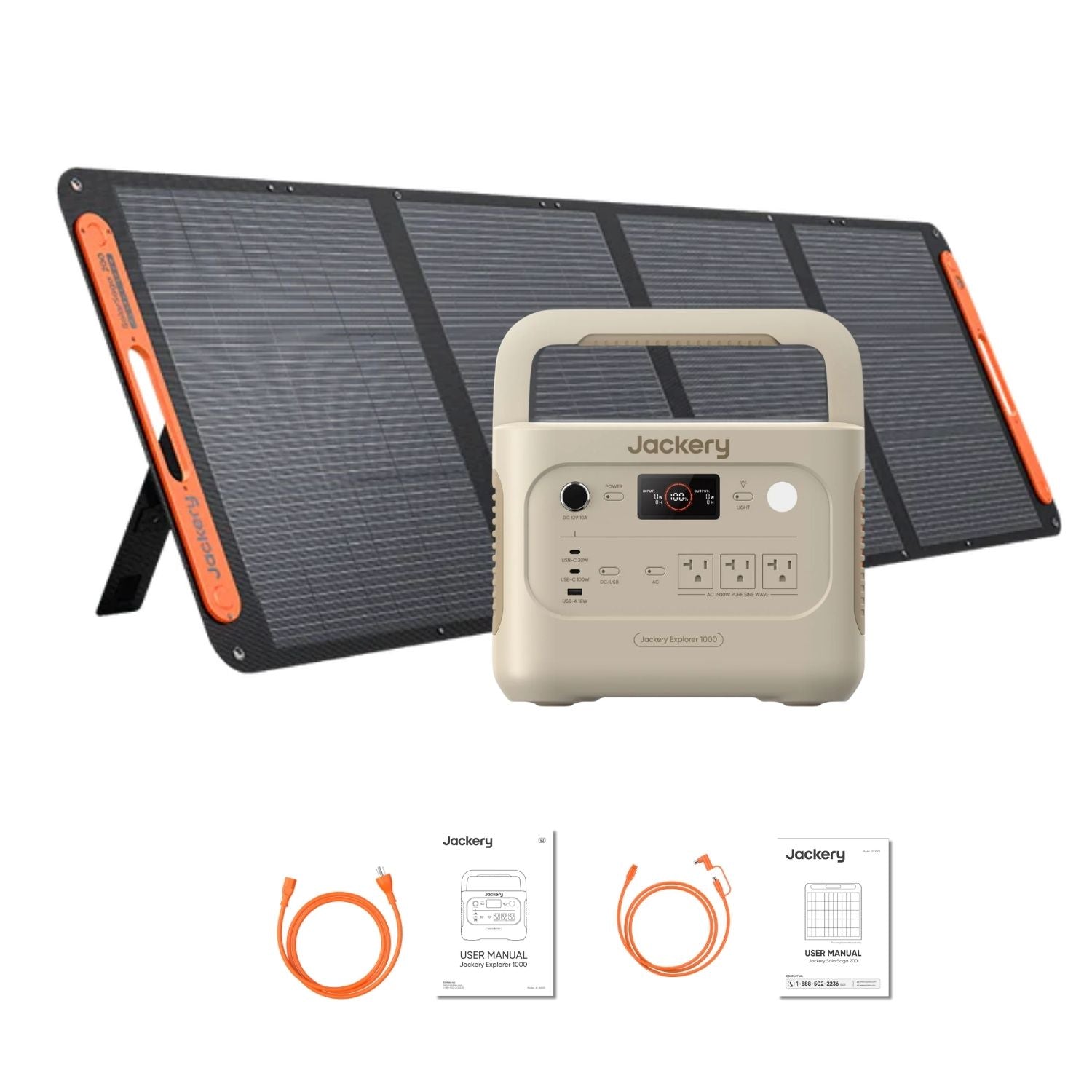 Jackery Explorer 1000 v2 Dune White Portable Power Station with 200W Solar Saga 