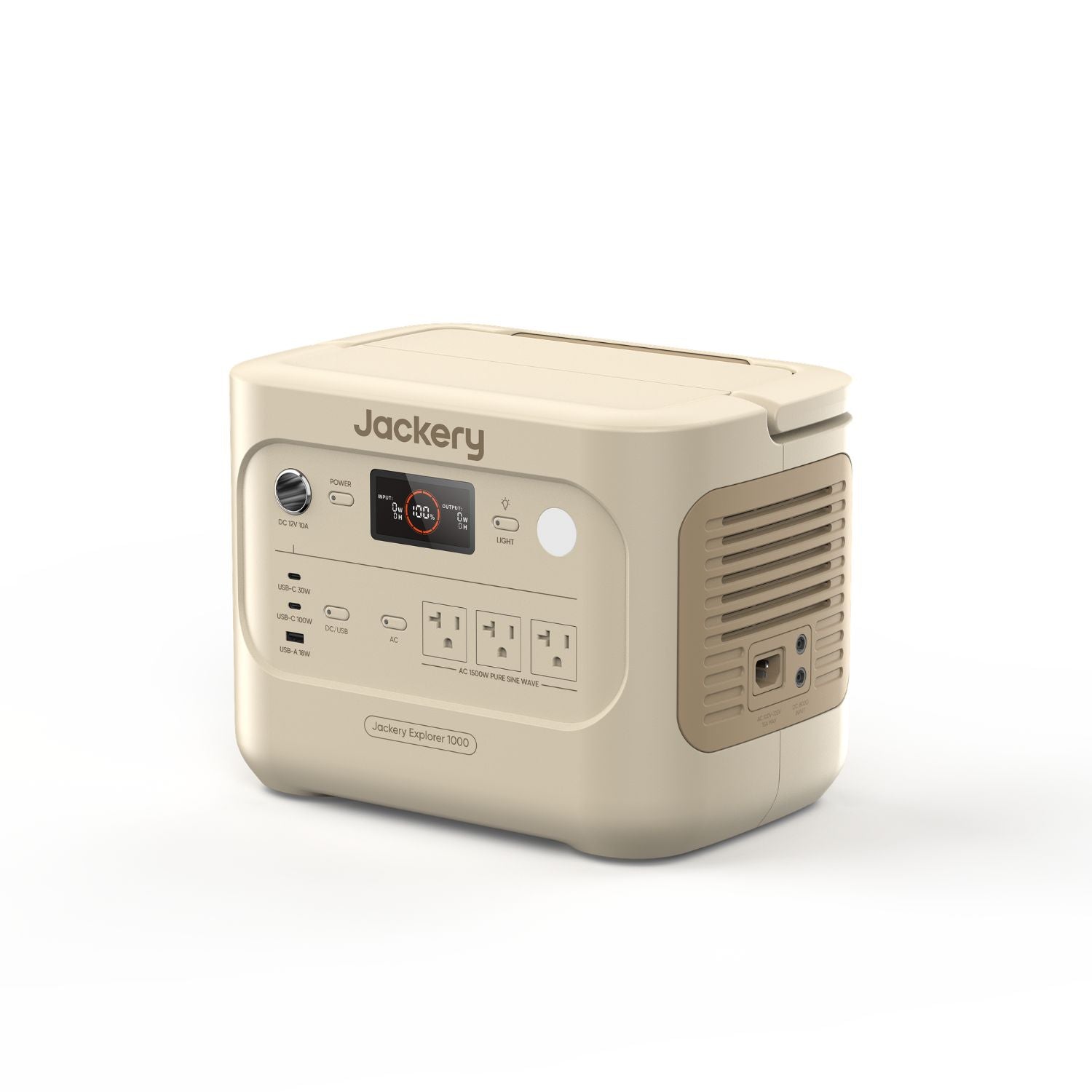 Jackery Explorer 1000 v2 Portable Power Station Dune White left view no handle showing 