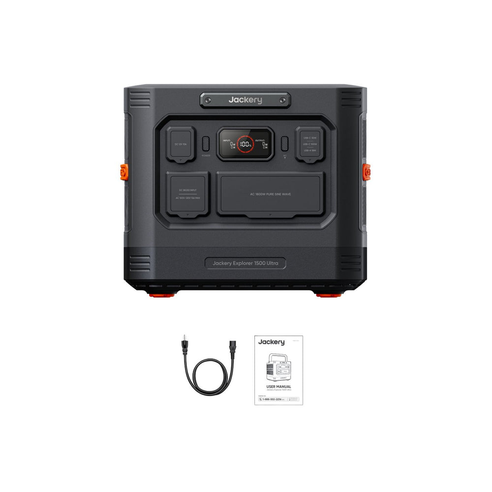 Jackery Explorer 1500 Ultra Portable Power Station with connector and manual