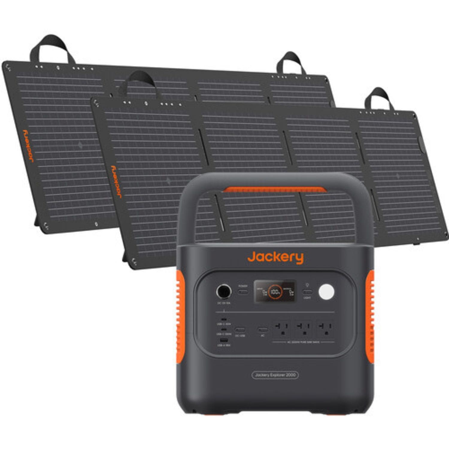 Jackery Explorer 2000 v2 Portable Power Station with two 100W solar panels