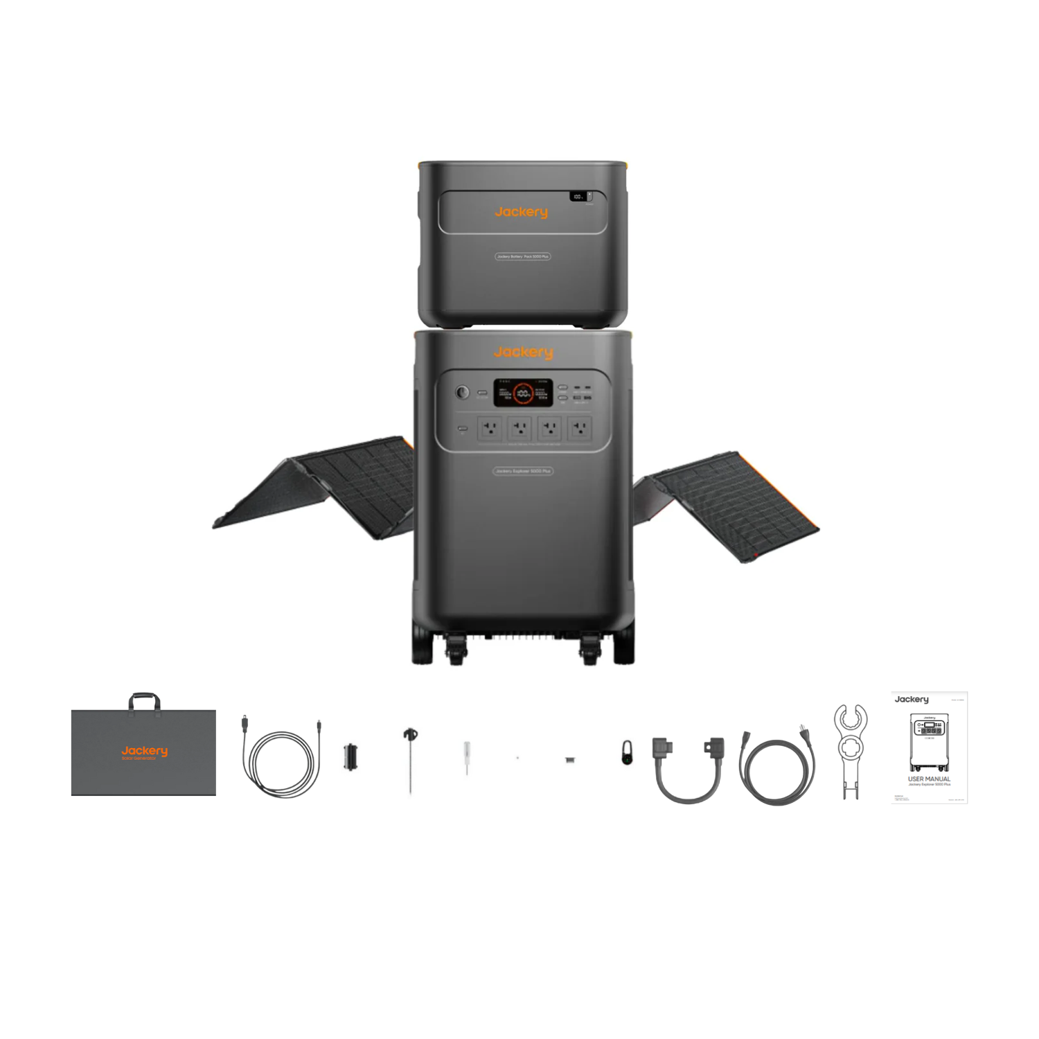 Jackery Explorer 5000 Plus + 1 x E5000 Expansion Battery + 1 x 500X Solar Panel Inclusions