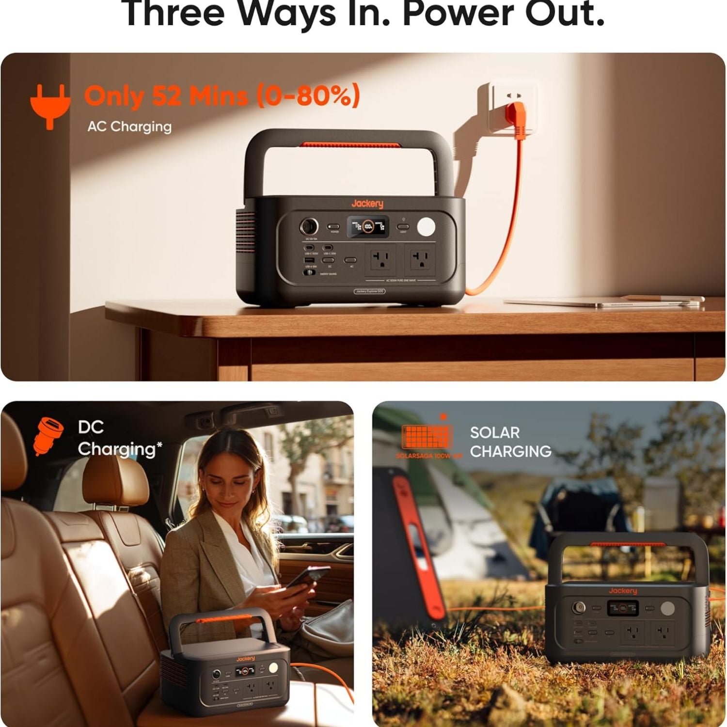 Jackery Explorer 500 v2 Portable Power Station - Three ways in power out 