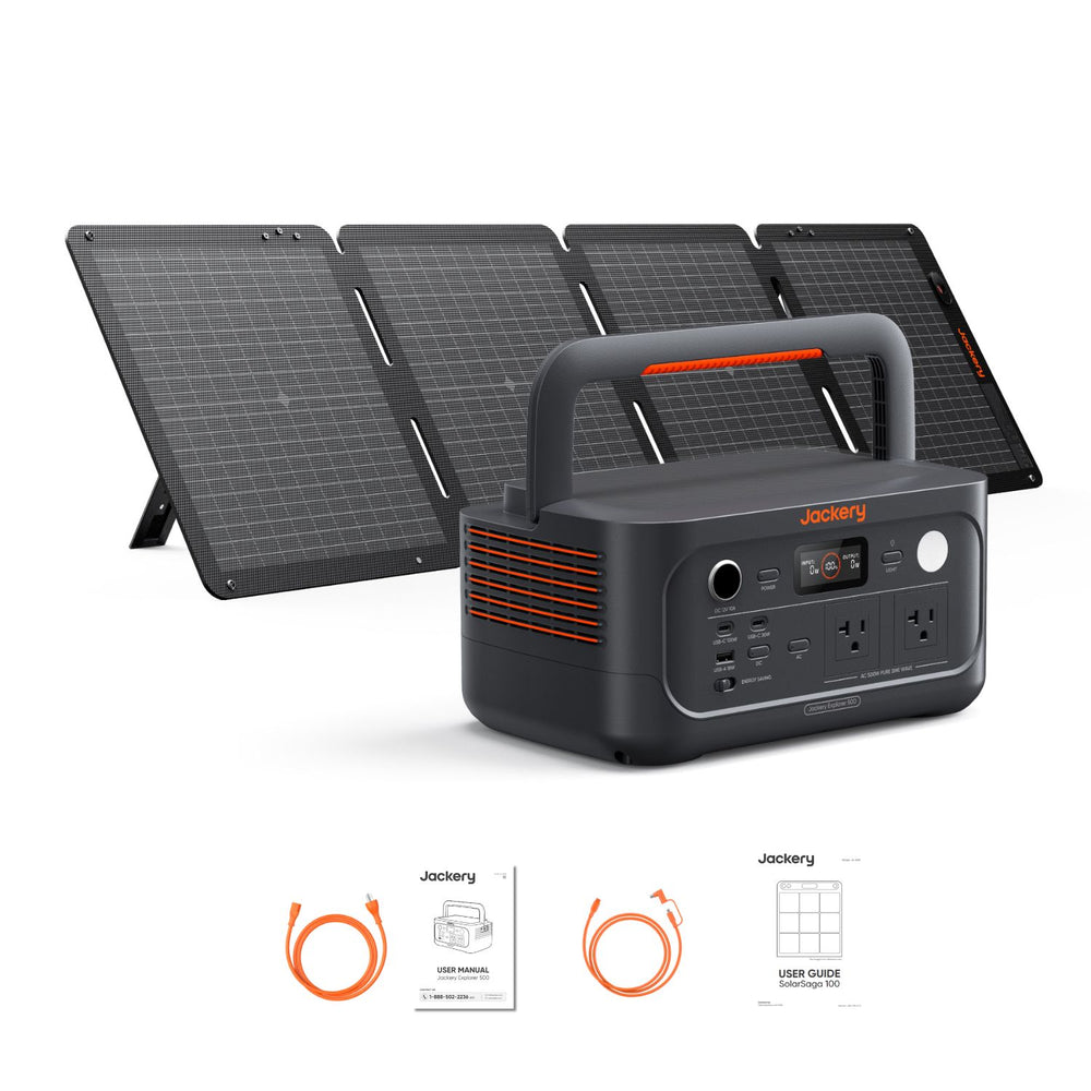 Jackery Explorer 500 v2 Portable Power Station with 100W Solar Panel and inclusions 