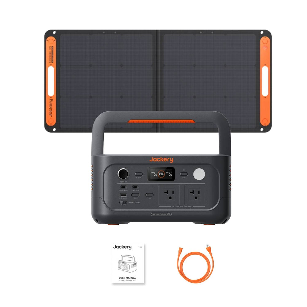 Jackery Explorer 600 v2 Portable Power Station with Jackery SolarSaga 100W Solar Panel