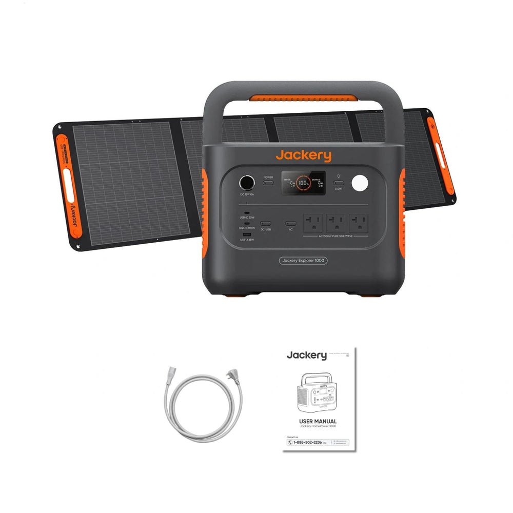 Jackery HomePower 1000 v2 Portable Power Station orange and black with solar saga 200W