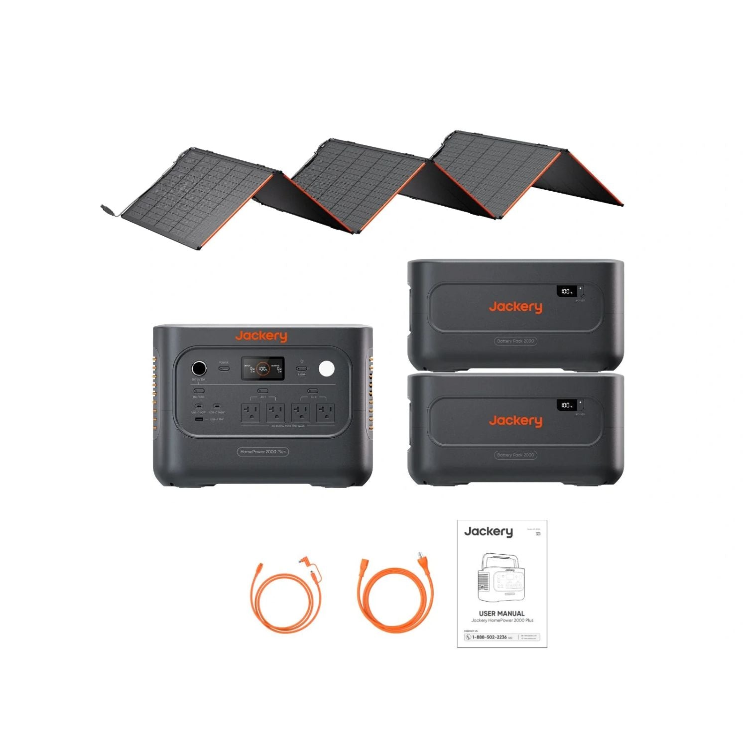 Jackery HomePower 2000 Plus v2 with SolarSaga 500 X and two Battery Pack 2000 Plus V2