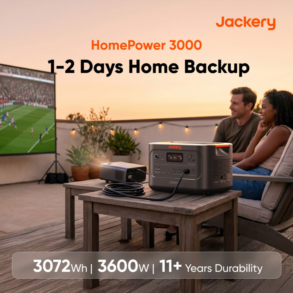 Jackery HomePower 3000 Portable Power Station connected to a projector