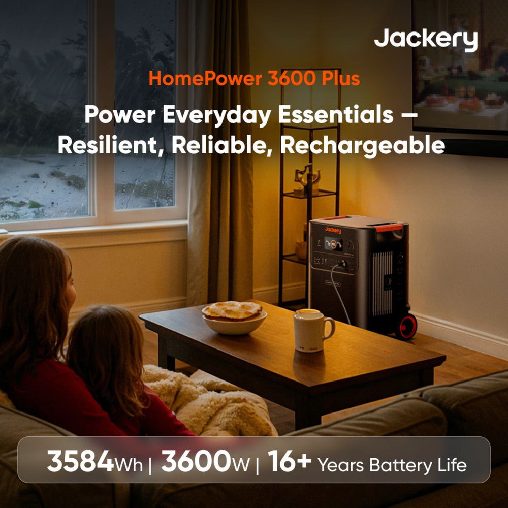 Jackery HomePower 3600 Plus Portable Power Station - connected to a television 