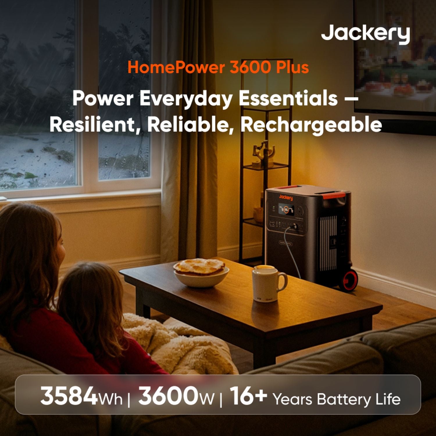 Jackery HomePower 3600 Plus Portable Power Station - connected to a television 
