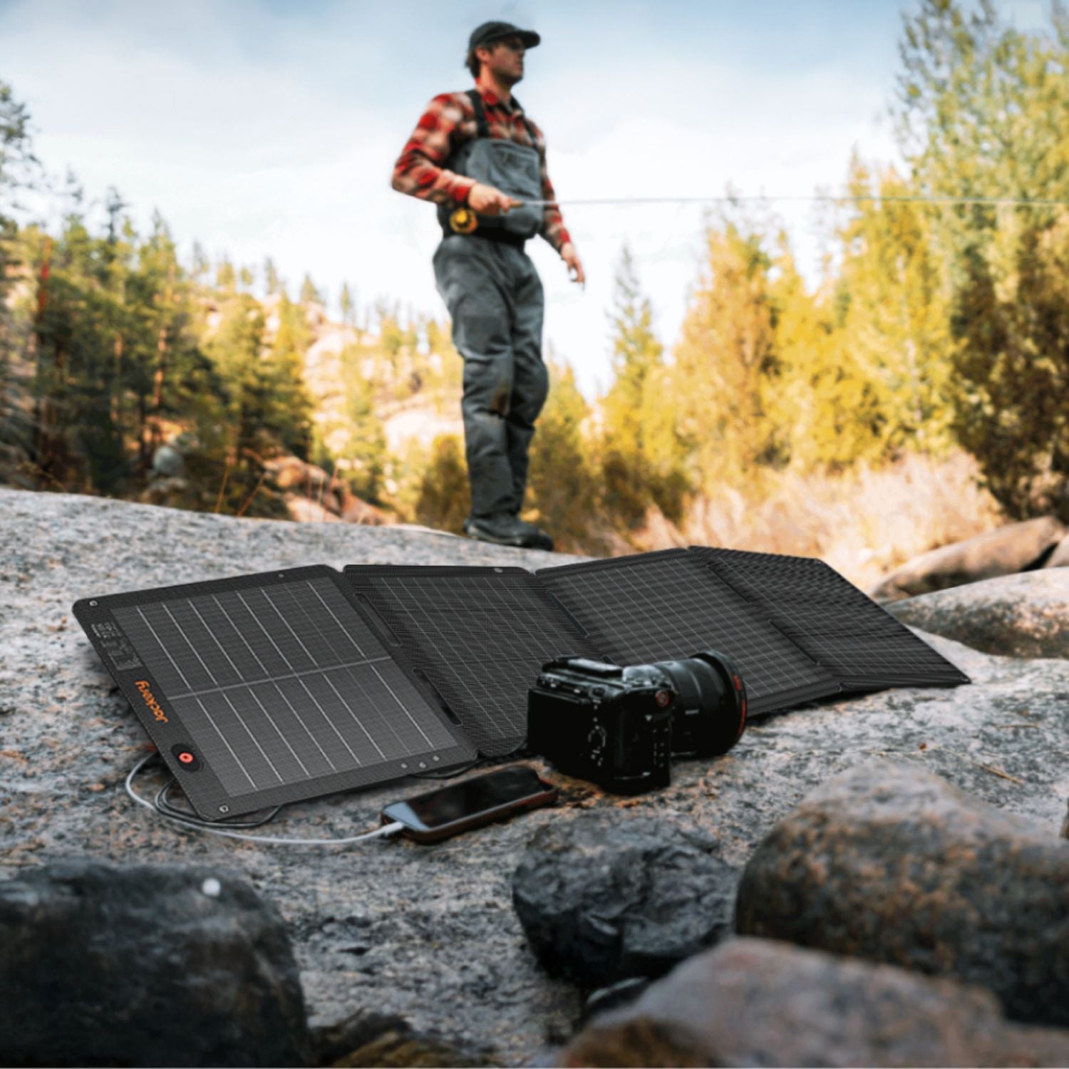 Jackery SolarSaga 100W Air Solar Panel in the river 