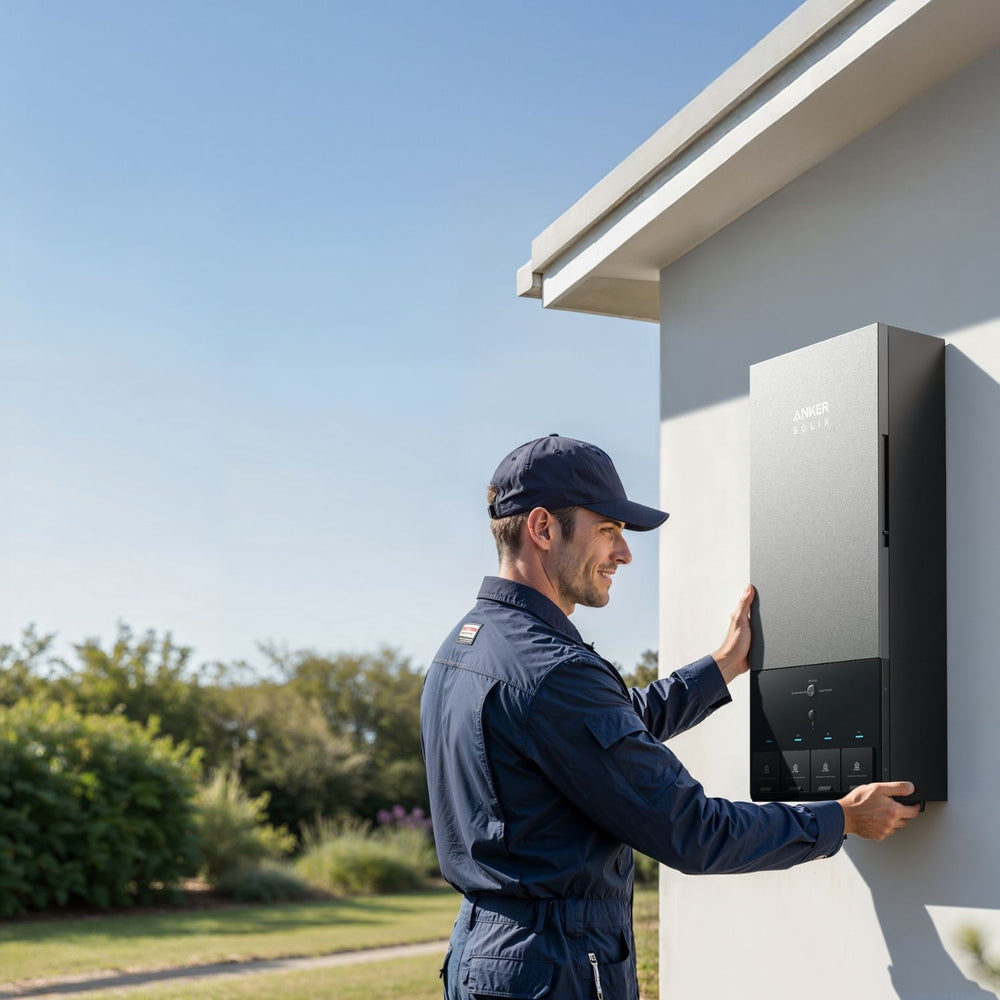 Man installing the Anker SOLIX Power Dock