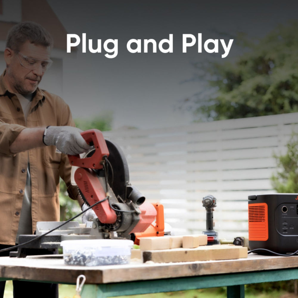 Man using a power tool using Jackery Explorer 1500 v2 Portable Power Station