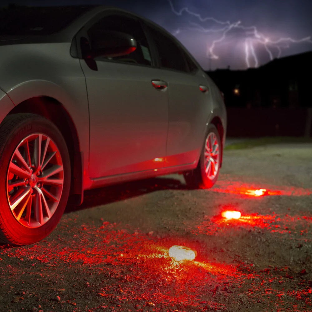 Multiple Wagan Tech FRED Light Pro Red On The Road Beside A Car