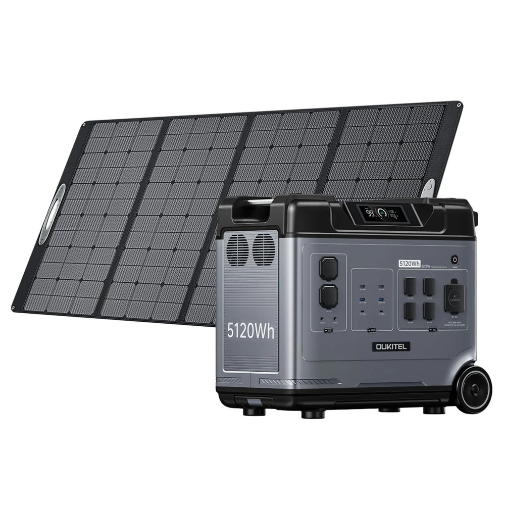 OUKITEL P5000 Portable Power Station  with solar panel on a white background