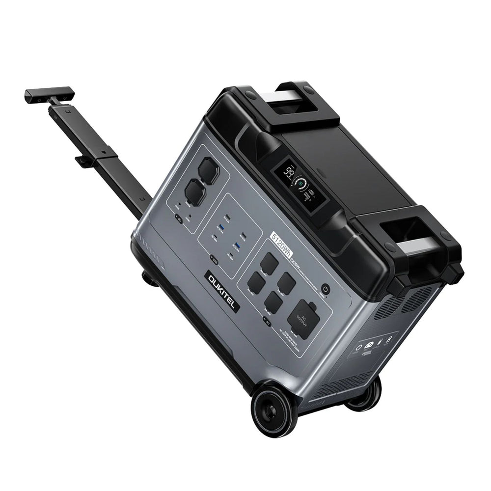 OUKITEL P5000 Portable Power Station  with wheels and multiple outlets on a white background