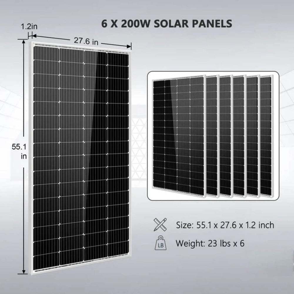 Off Grid Solar Kit 4000W 6 x Solar panel with dimensions 