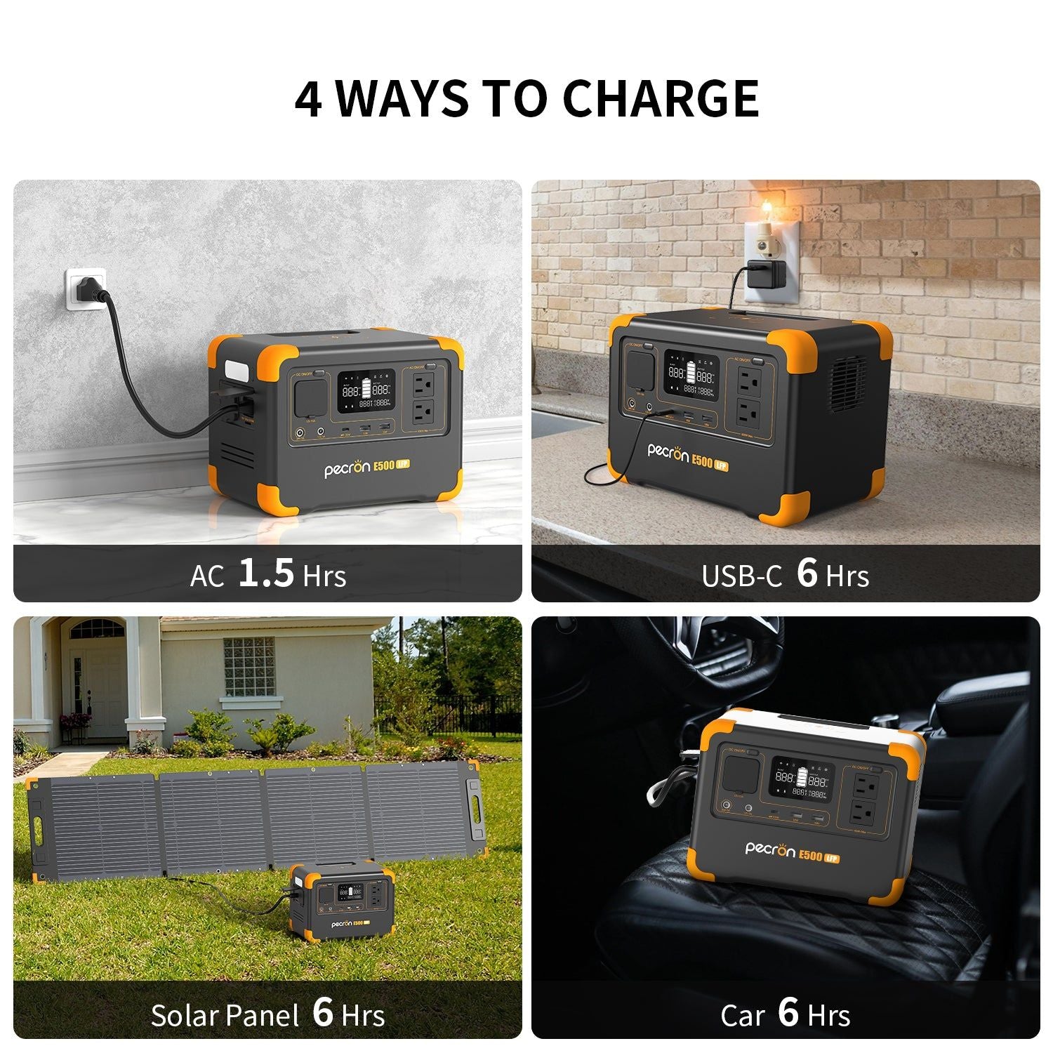 PECRON E500LFP Portable Power Station 4 Ways to Charge