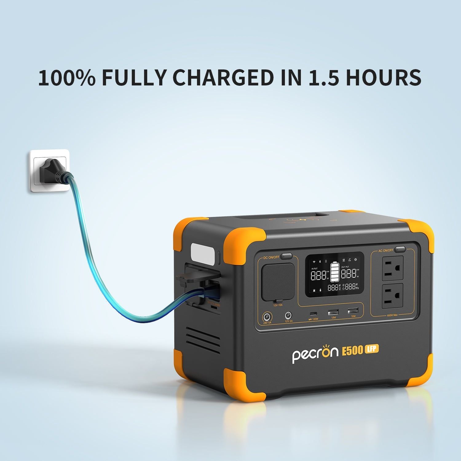 PECRON E500LFP Portable Power Station Specs 1.5 Hour Fully Charged