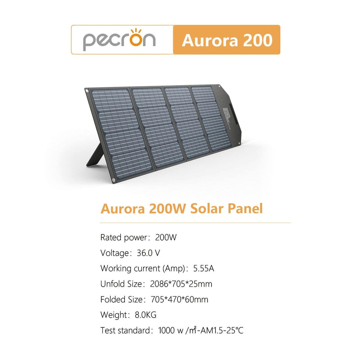 Pecron 200W Portable Solar Panel Specifications