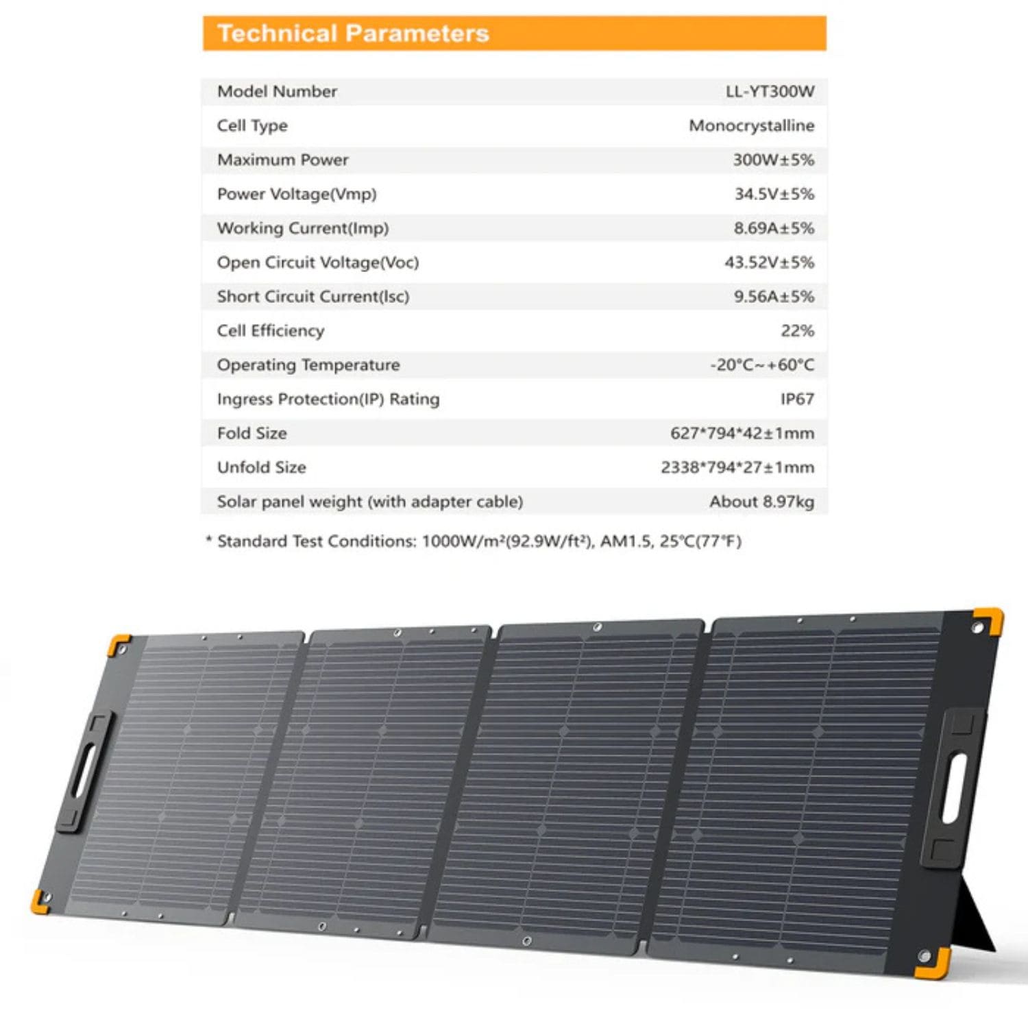 Pecron 300W Portable Solar Panel Specifications