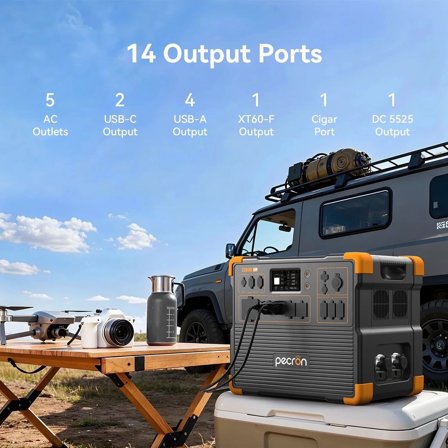 Pecron E3800LFP Portable Power Station - 14 Output Ports