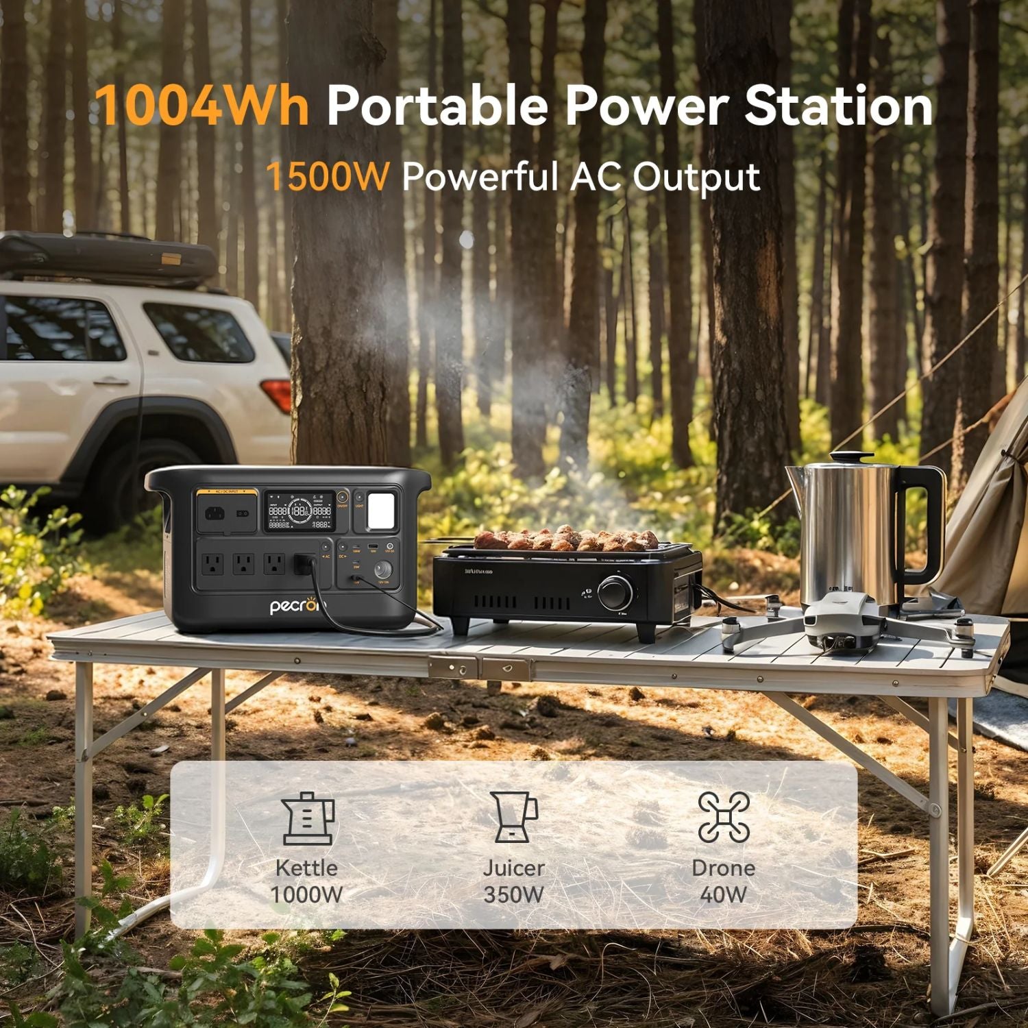 Pecron F1000LFP Portable Power Station connected to a electric barbecue grill