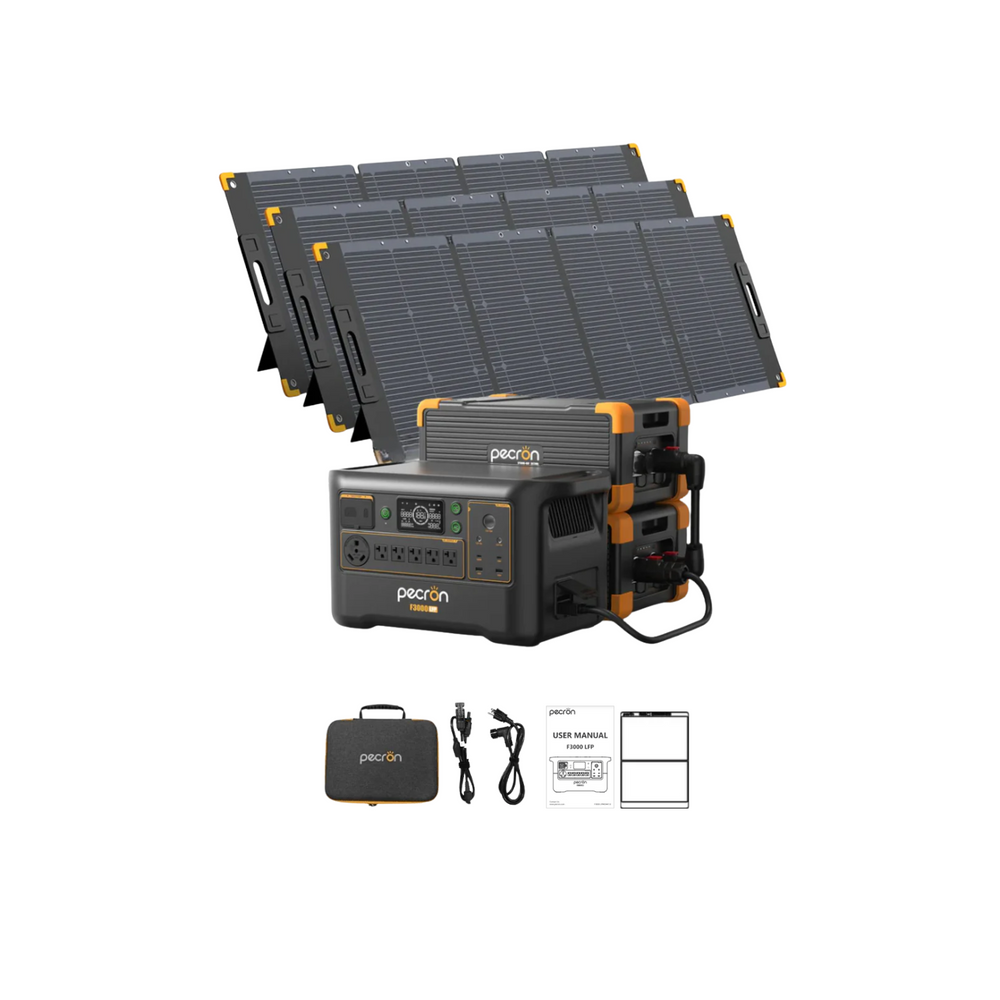 Pecron F3000LFP Portable Power Station + 3x 300W Solar Panel + 2x Expansion Battery Inclusions 