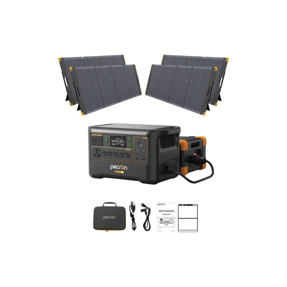 Pecron F3000LFP Portable Power Station + 4x 300W Solar Panel + 1x Expansion Battery Inclusions 
