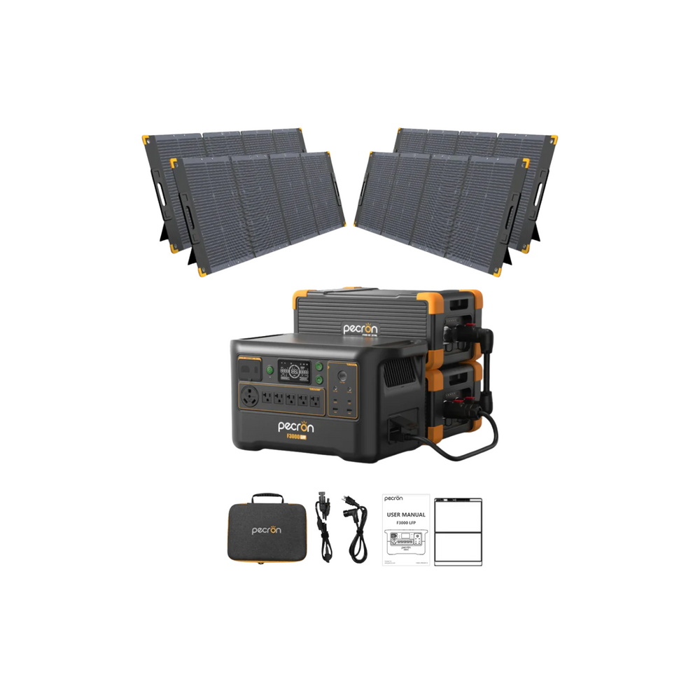 Pecron F3000LFP Portable Power Station + 4x 300W Solar Panel + 2x Expansion Battery Inclusions 