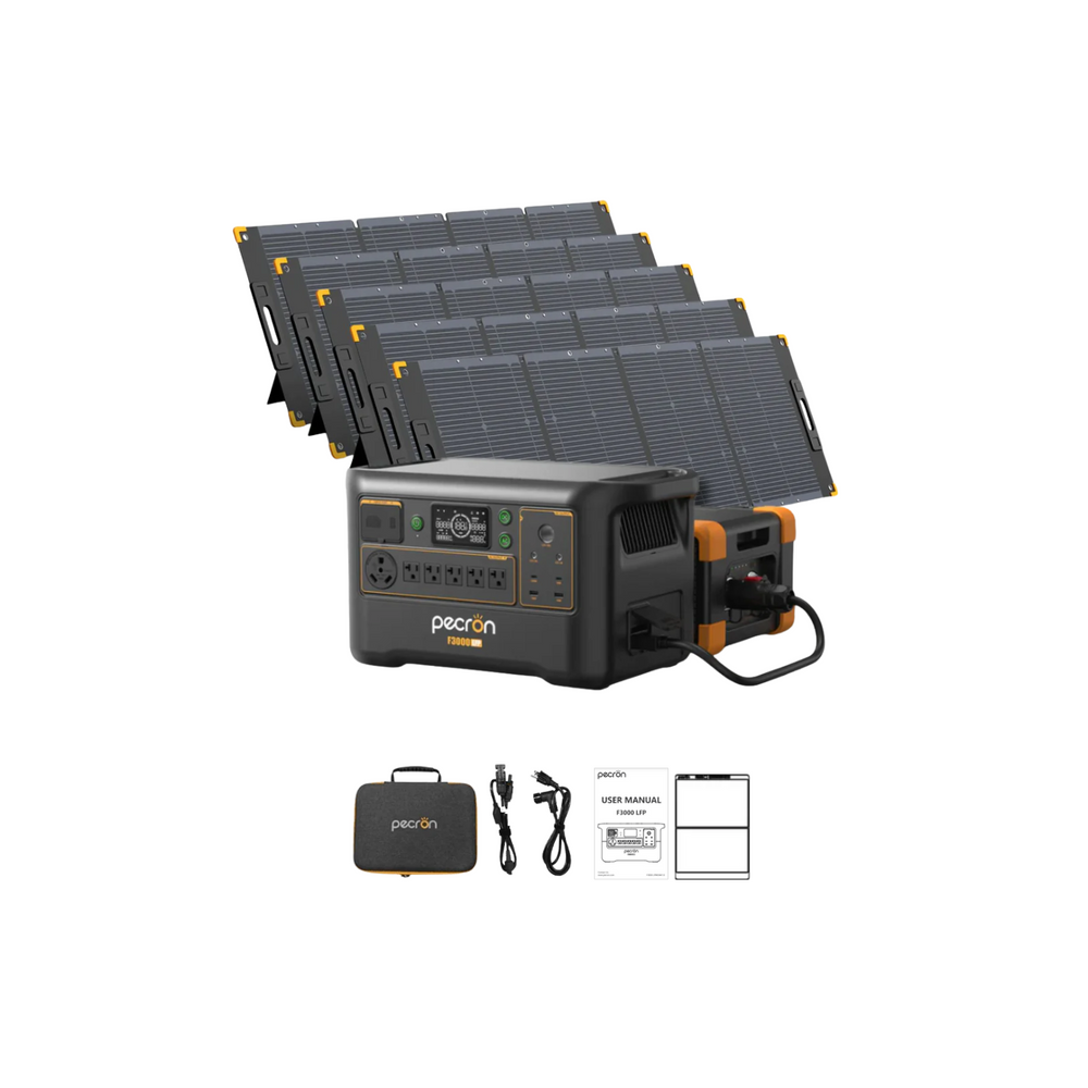 Pecron F3000LFP Portable Power Station + 5x 300W Solar Panel + 1x Expansion Battery Inclusions 