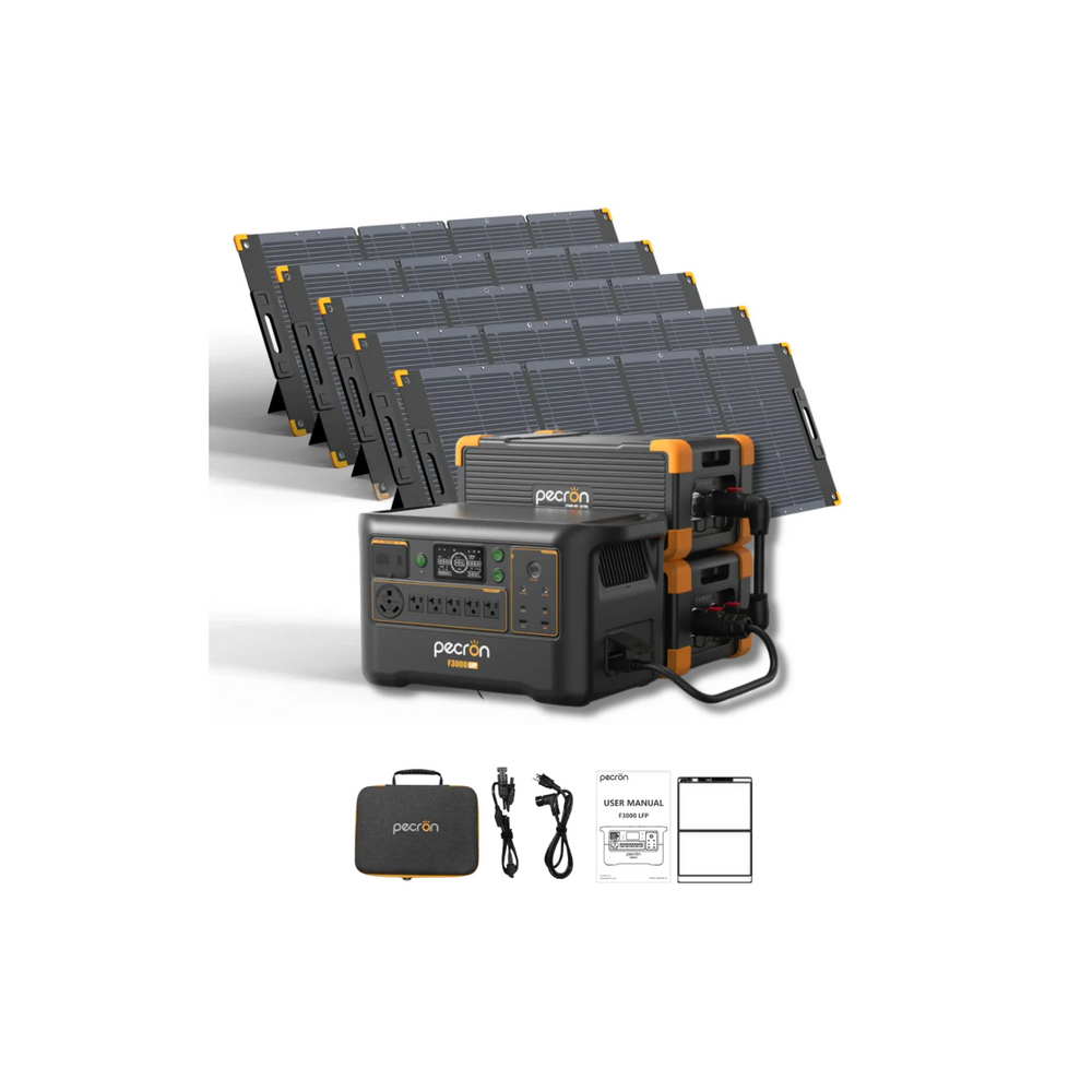 Pecron F3000LFP Portable Power Station + 5x 300W Solar Panel + 2x Expansion Battery Inclusions 