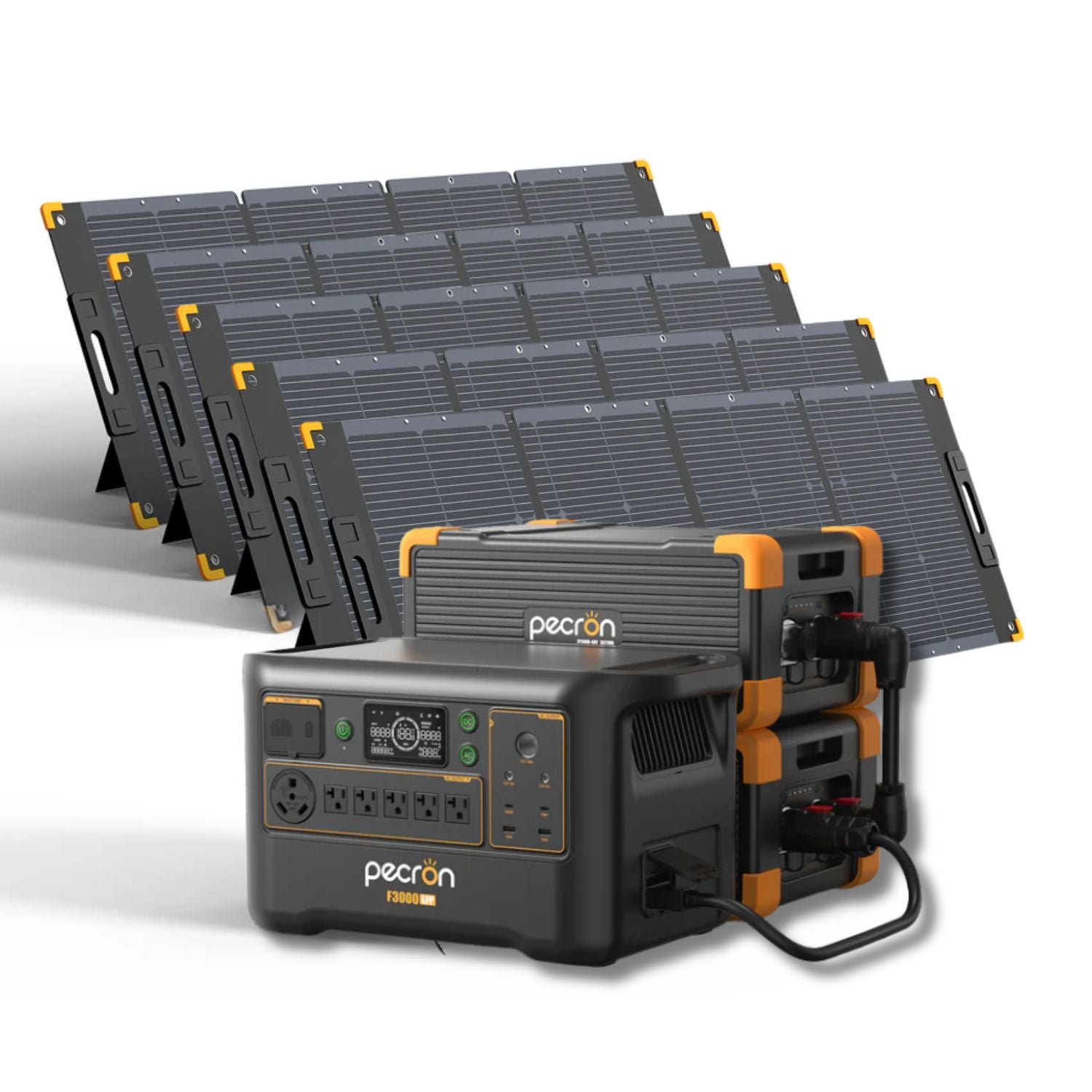 Pecron F3000LFP Power Station with two EB3000-48V Battery and five 300W Solar Panel