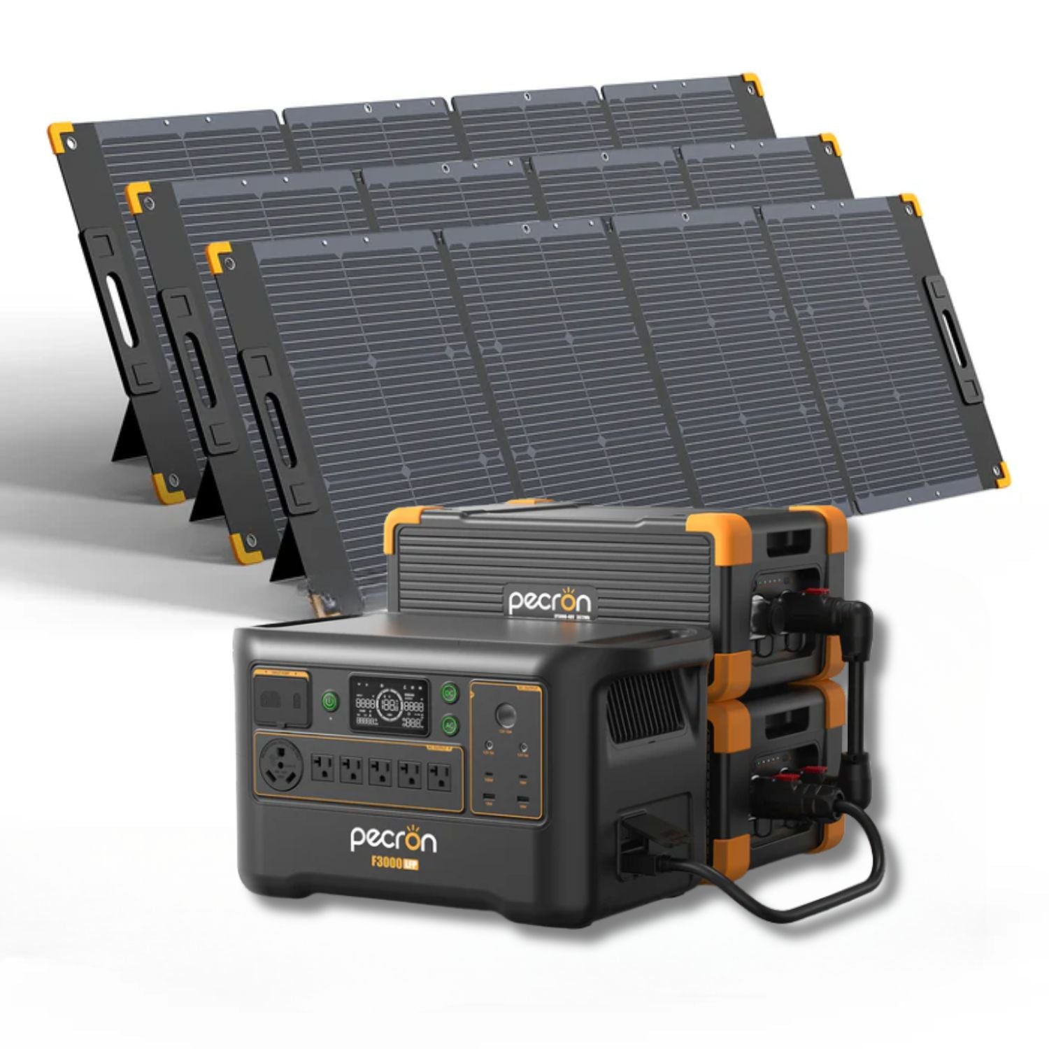 Pecron F3000LFP Power Station with two EB3000-48V Battery and three 300W Solar Panel