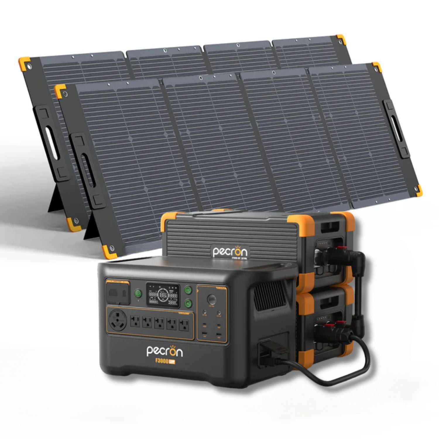 Pecron F3000LFP Power Station with two EB3000-48V Battery and two 300W Solar Panel