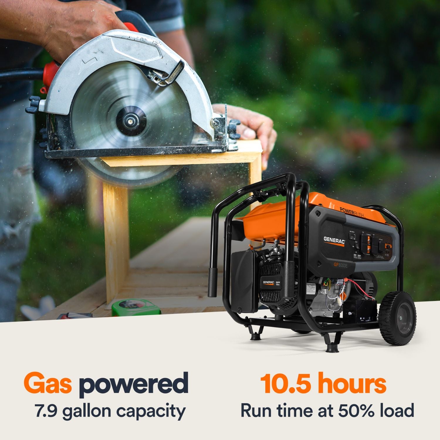Generac GP8000E Gasoline 8000W/1000W Portable Generator | COsense