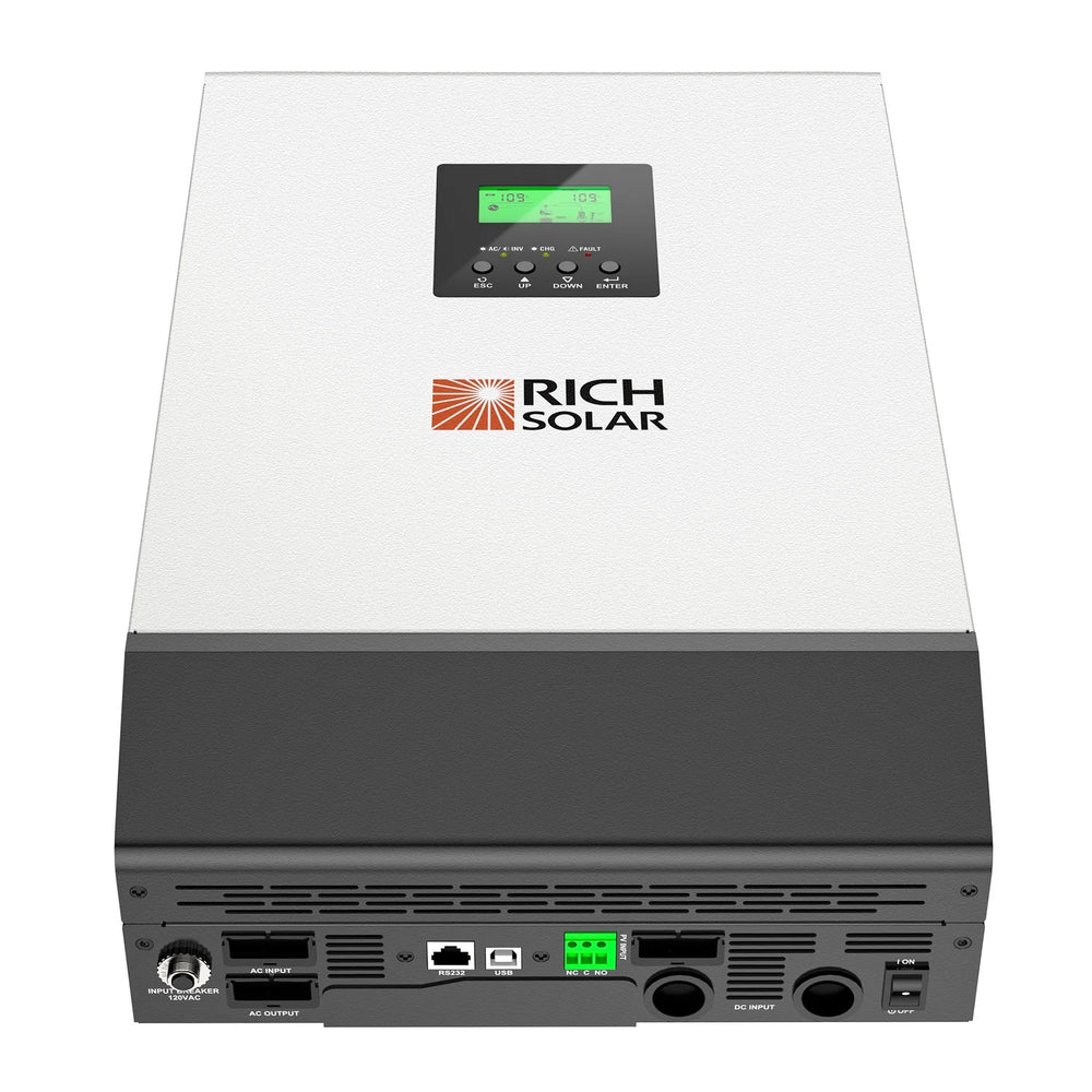 RICH SOLAR Hybrid Off Grid Inverter 2400W 24V 120A Output Vertical Front View