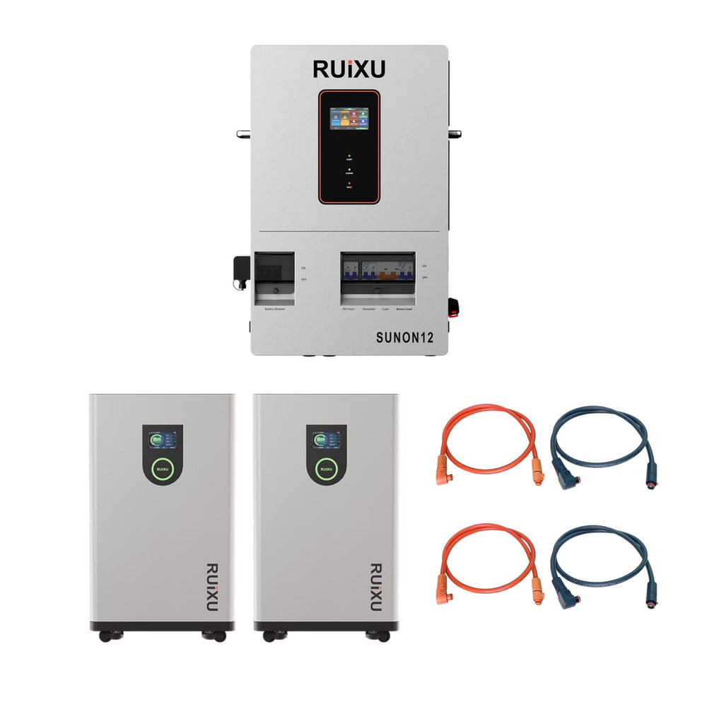 RUIXU SUNON12 Inverter with two Lithi2-16 51.2V Battery and two 1/0 AWG cables 140cm